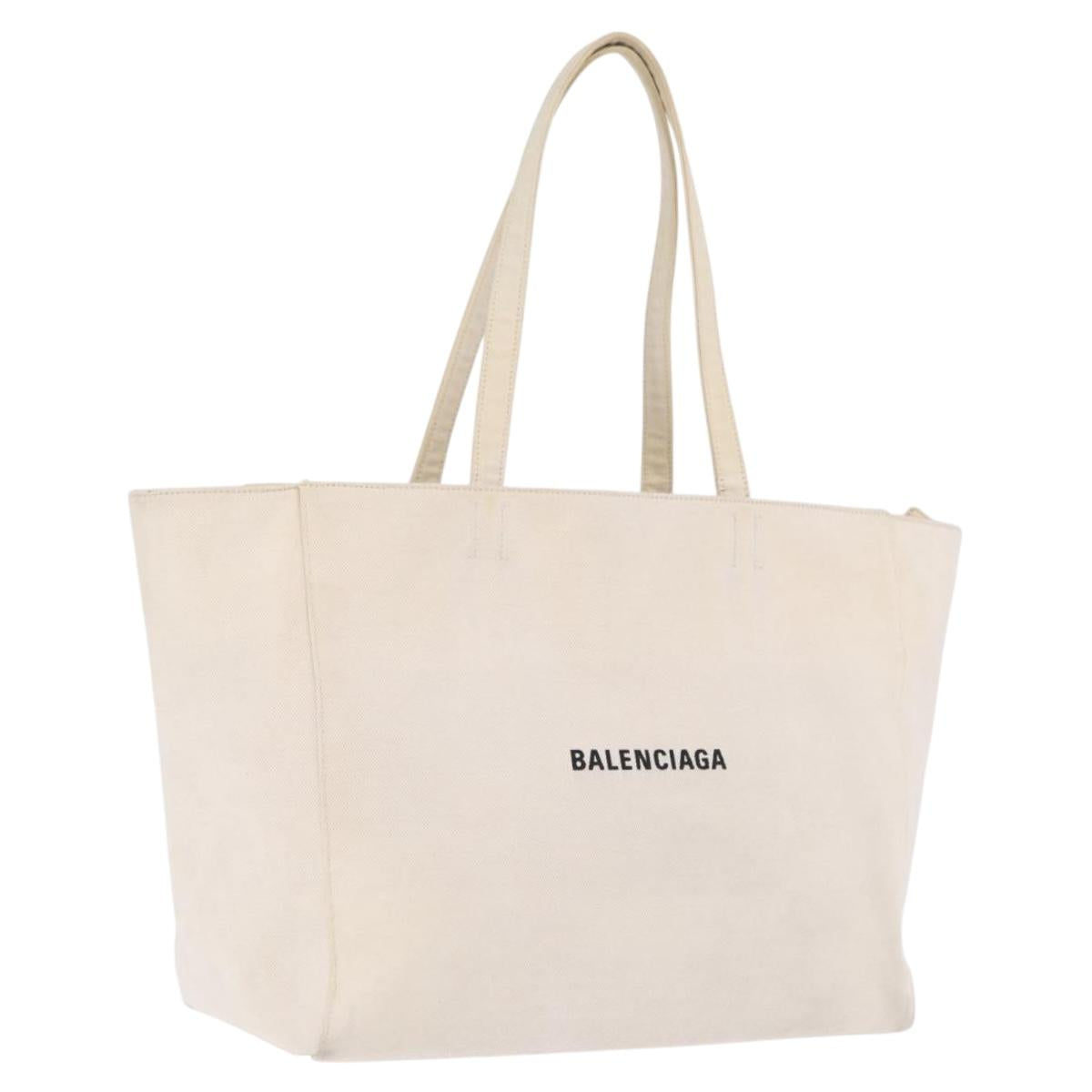 Balenciaga Everyday East West Tote Bag Canvas White Silver 618284 Auth ka6882