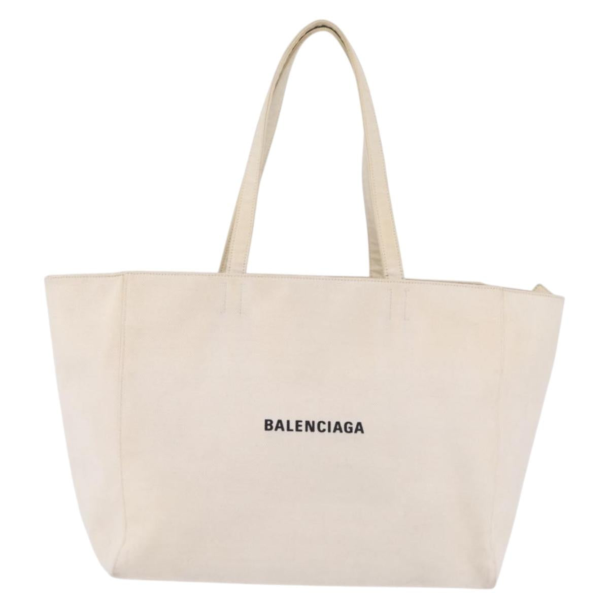 Balenciaga Everyday East West Tote Bag Canvas White Silver 618284 Auth ka6882