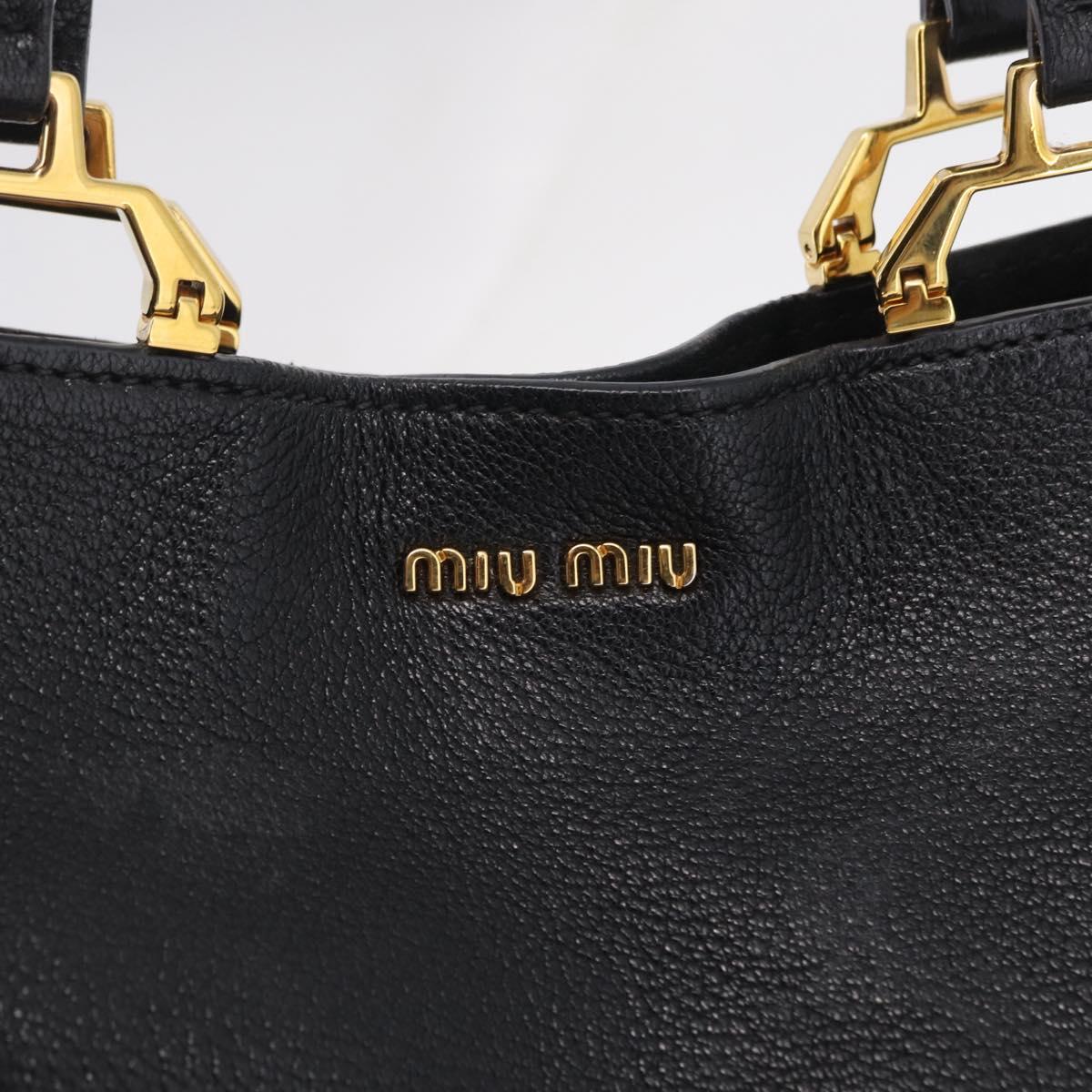 Miu Miu Tote Bag Leather Black Gold Auth ka6883V