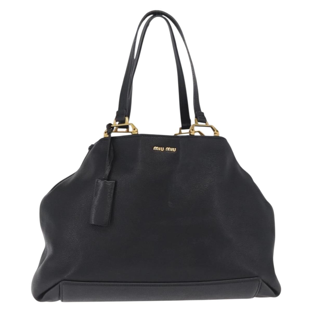 Miu Miu Tote Bag Leather Black Gold Auth ka6883V