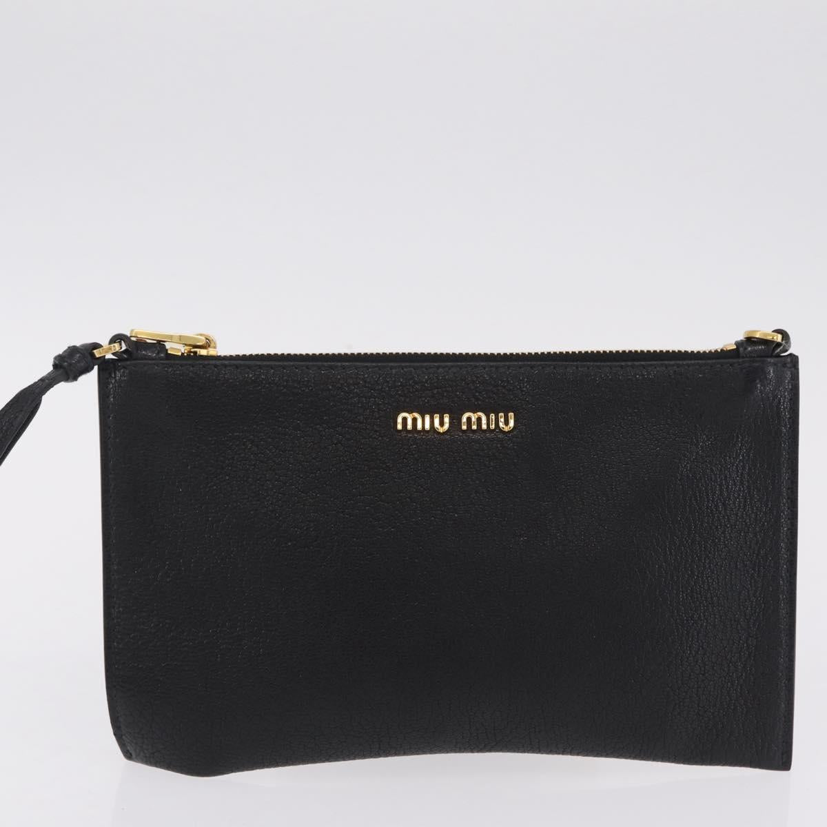 Miu Miu Tote Bag Leather Black Gold Auth ka6883V