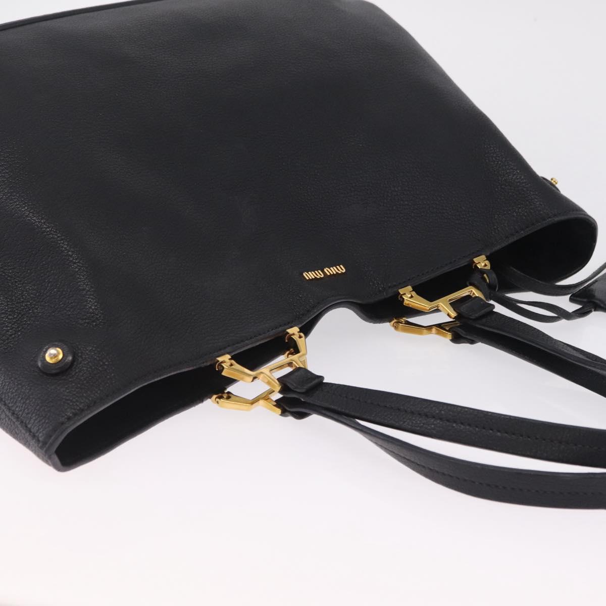 Miu Miu Tote Bag Leather Black Gold Auth ka6883V