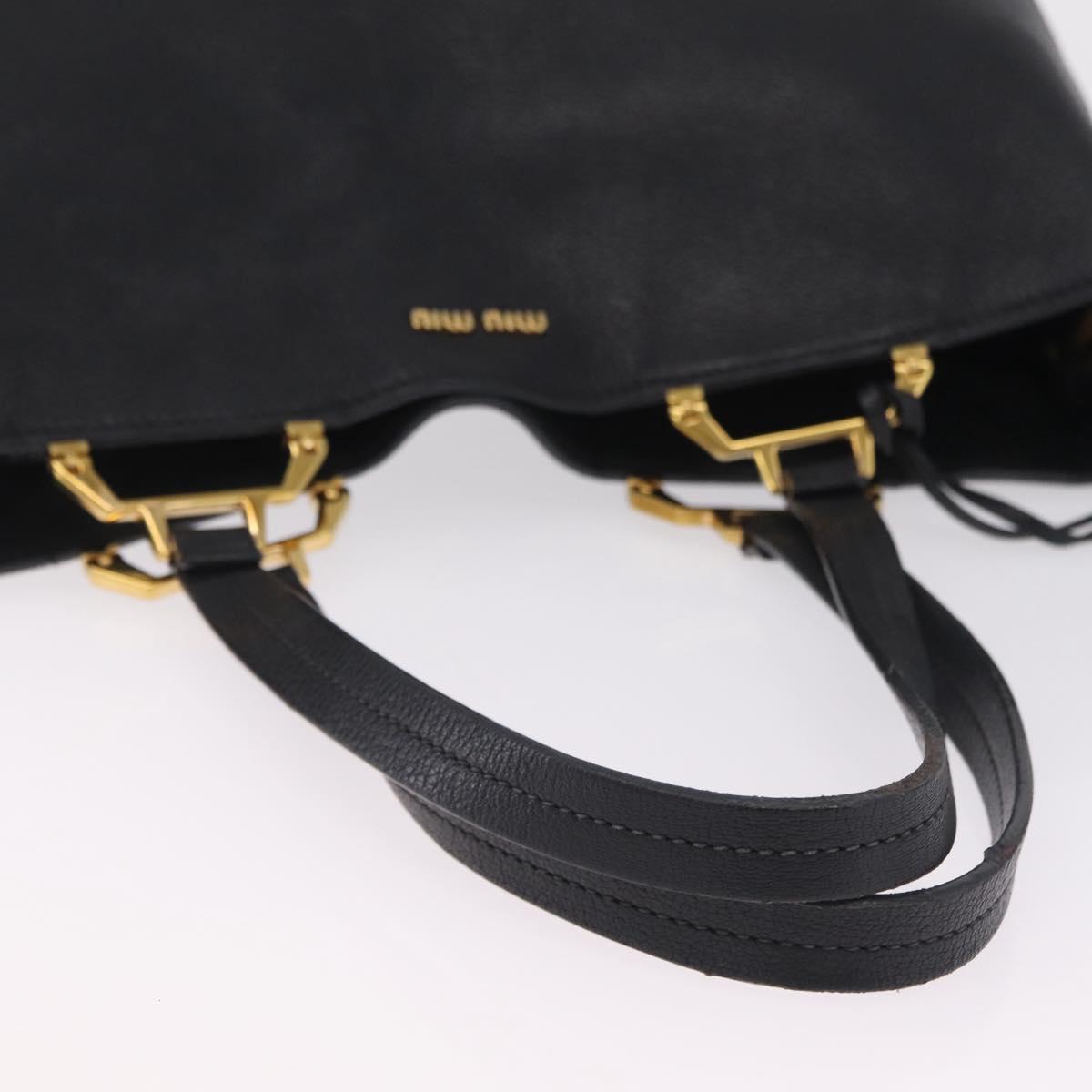 Miu Miu Tote Bag Leather Black Gold Auth ka6883V