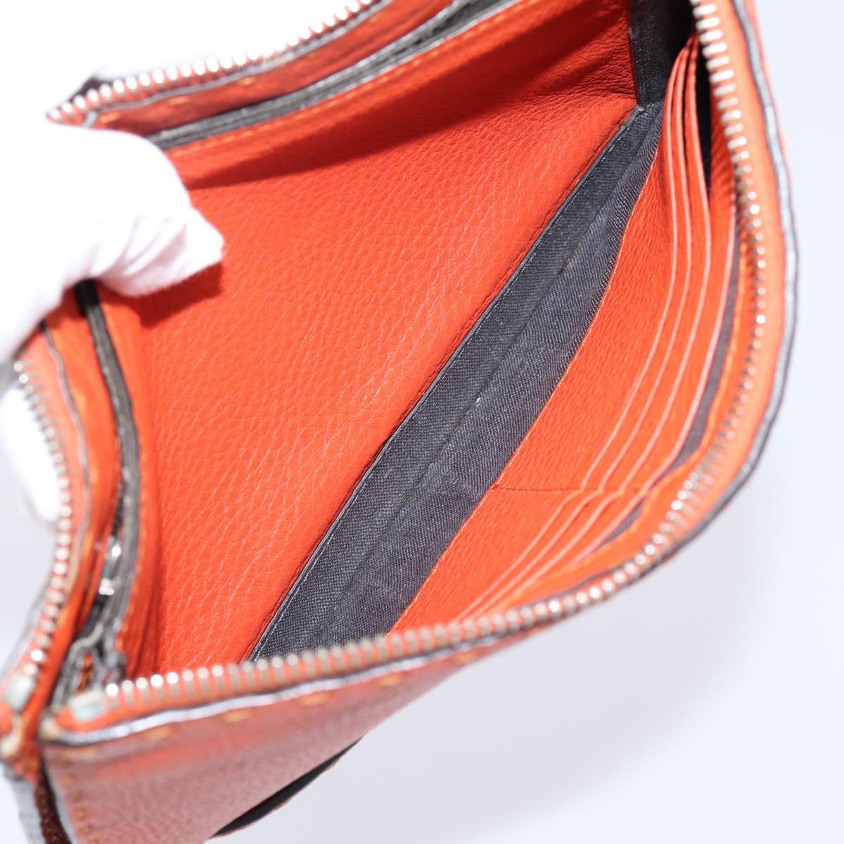 FENDI Celeria Clutch Bag Leather Orange Silver Auth ka6886