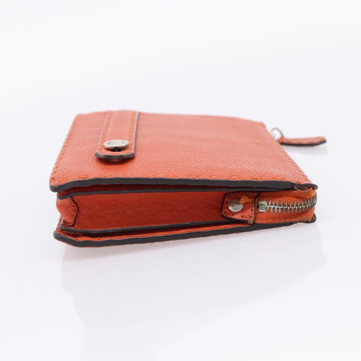 FENDI Celeria Clutch Bag Leather Orange Silver Auth ka6886