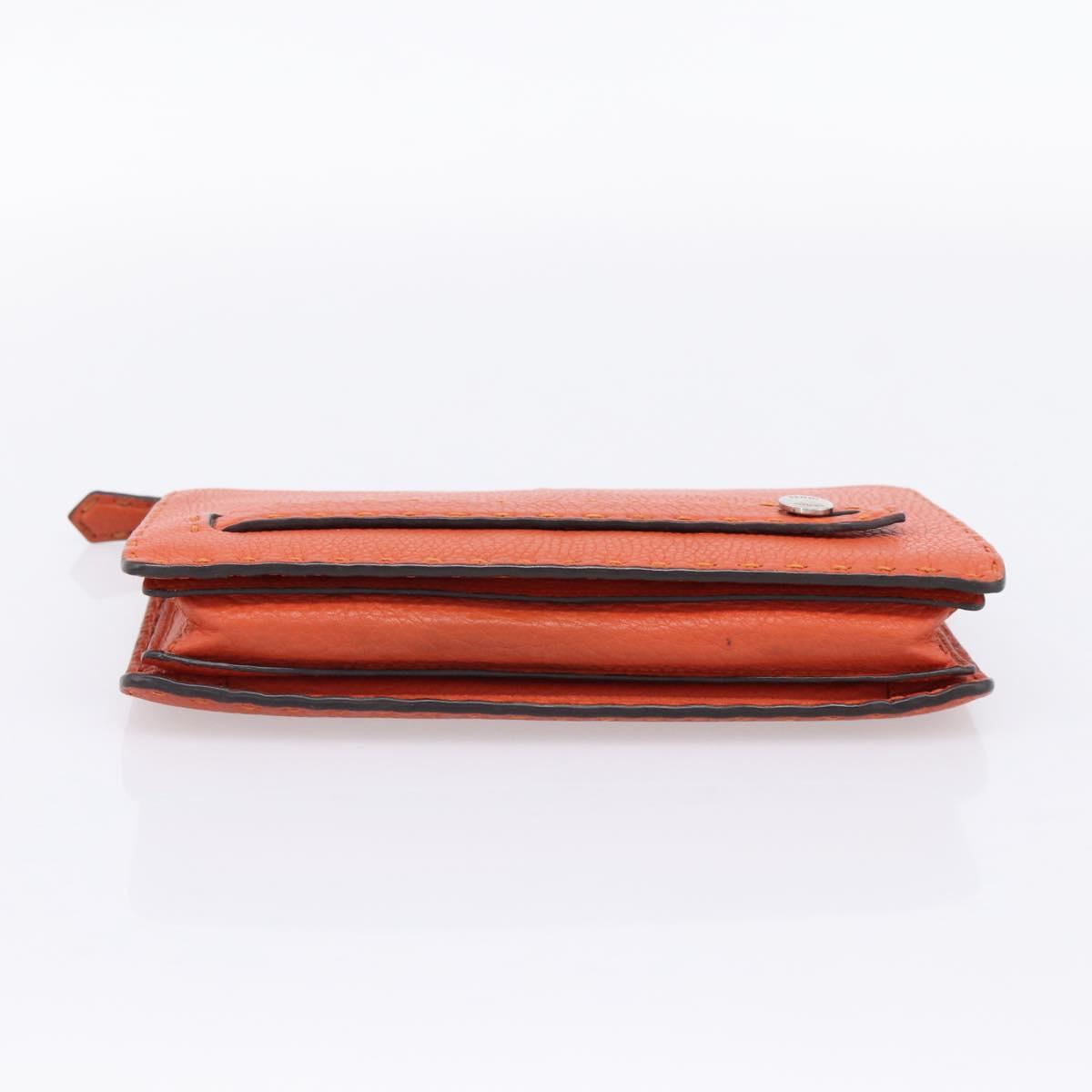 FENDI Celeria Clutch Bag Leather Orange Silver Auth ka6886