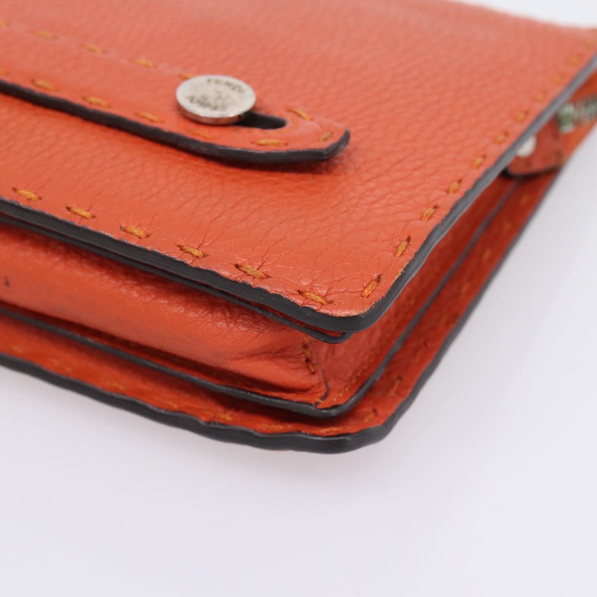 FENDI Celeria Clutch Bag Leather Orange Silver Auth ka6886