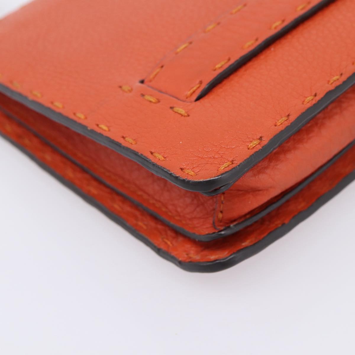 FENDI Celeria Clutch Bag Leather Orange Silver Auth ka6886