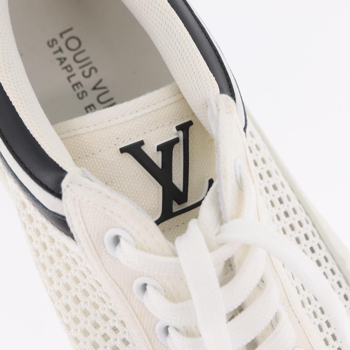 LOUIS VUITTON Sneakers Canvas Leather 7 White LV Auth ka6887