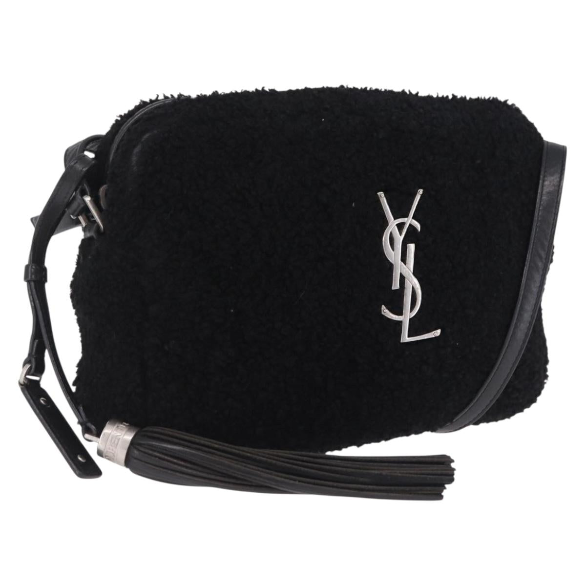 Saint Laurent Lou Camera Bag Leather Mouton Black Silver Auth ka6888A