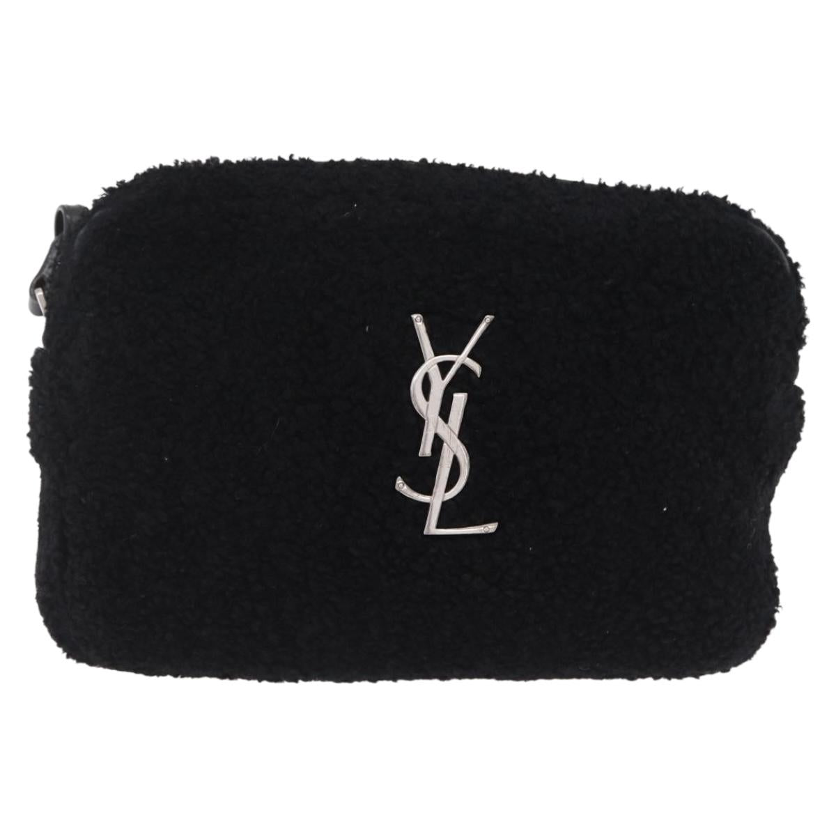Saint Laurent Lou Camera Bag Leather Mouton Black Silver Auth ka6888A