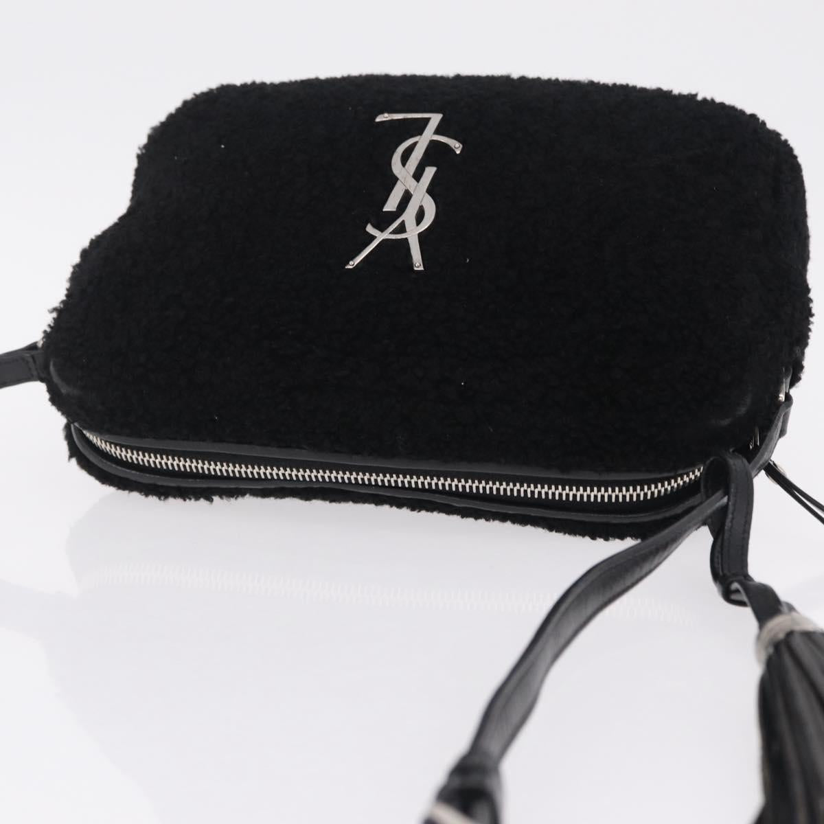 Saint Laurent Lou Camera Bag Leather Mouton Black Silver Auth ka6888A