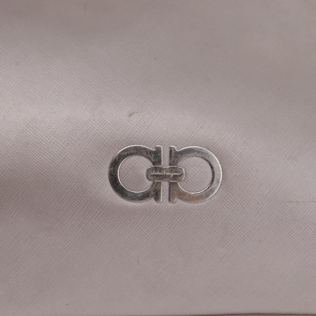 Salvatore Ferragamo Gancini Tote Bag Leather Beige Silver Auth ka6889