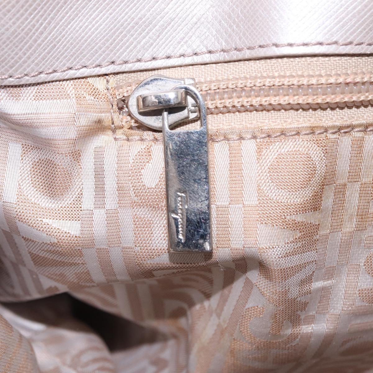 Salvatore Ferragamo Gancini Tote Bag Leather Beige Silver Auth ka6889