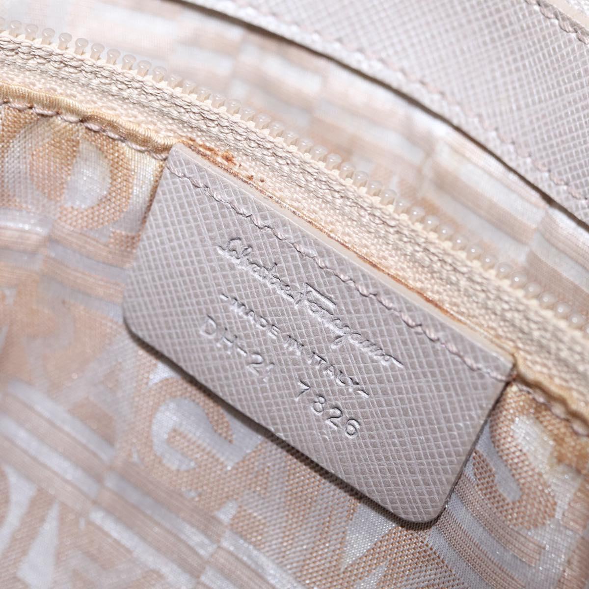Salvatore Ferragamo Gancini Tote Bag Leather Beige Silver Auth ka6889