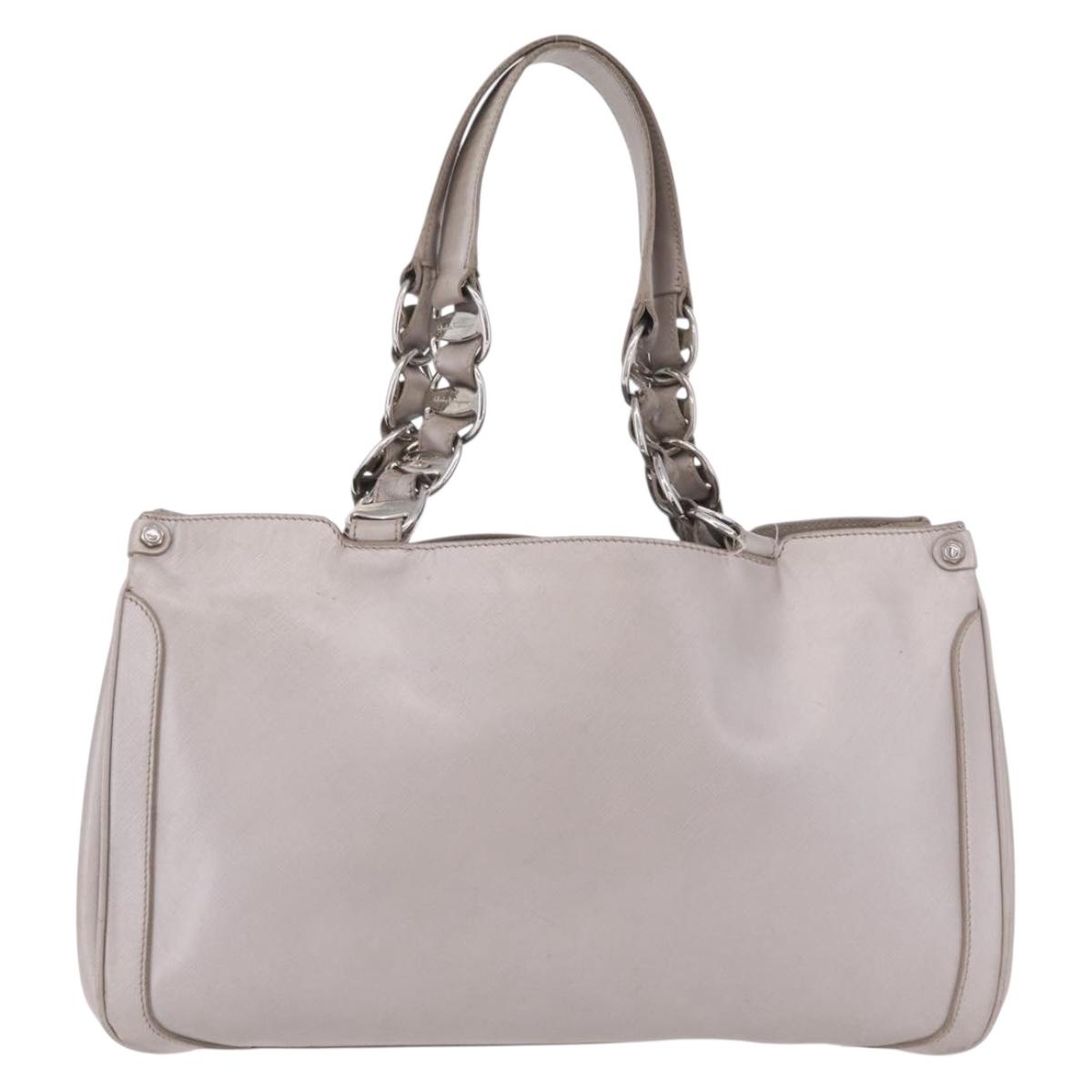 Salvatore Ferragamo Gancini Tote Bag Leather Beige Silver Auth ka6889