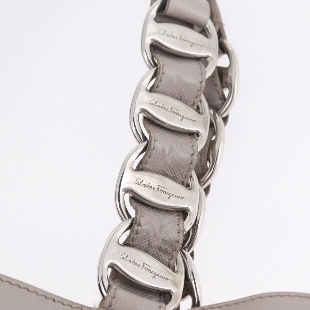 Salvatore Ferragamo Gancini Tote Bag Leather Beige Silver Auth ka6889