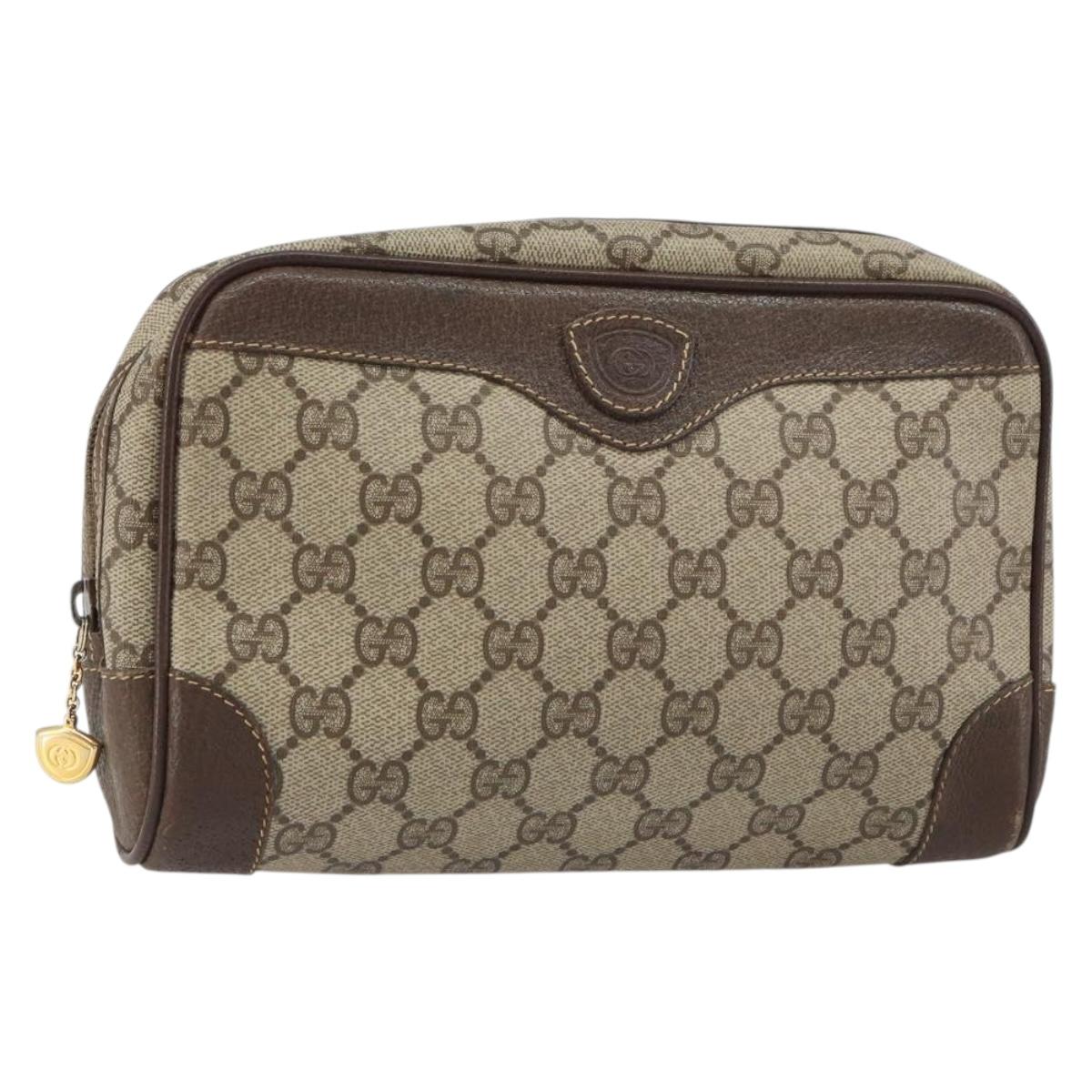 GUCCI GG Supreme Clutch Bag PVC Beige Gold 014 89 0094 Auth ka689