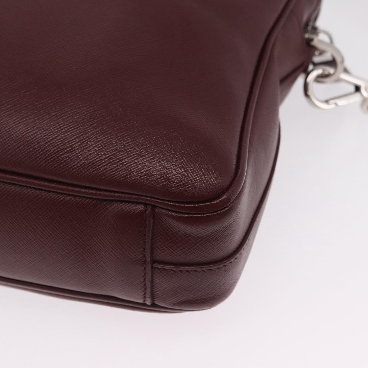 PRADA Business Bag Saffiano leather Bordeaux Silver Auth ka6891