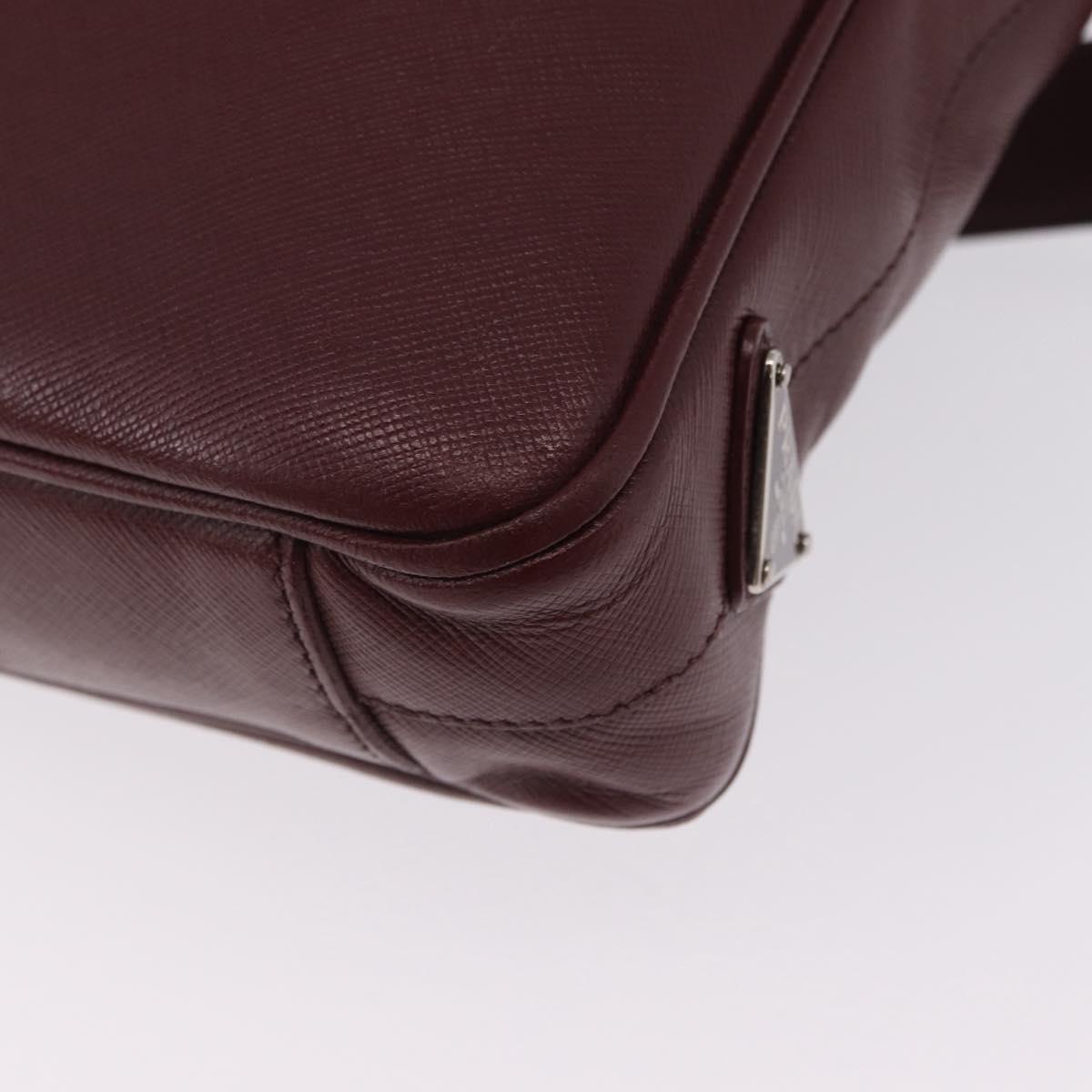 PRADA Business Bag Saffiano leather Bordeaux Silver Auth ka6891