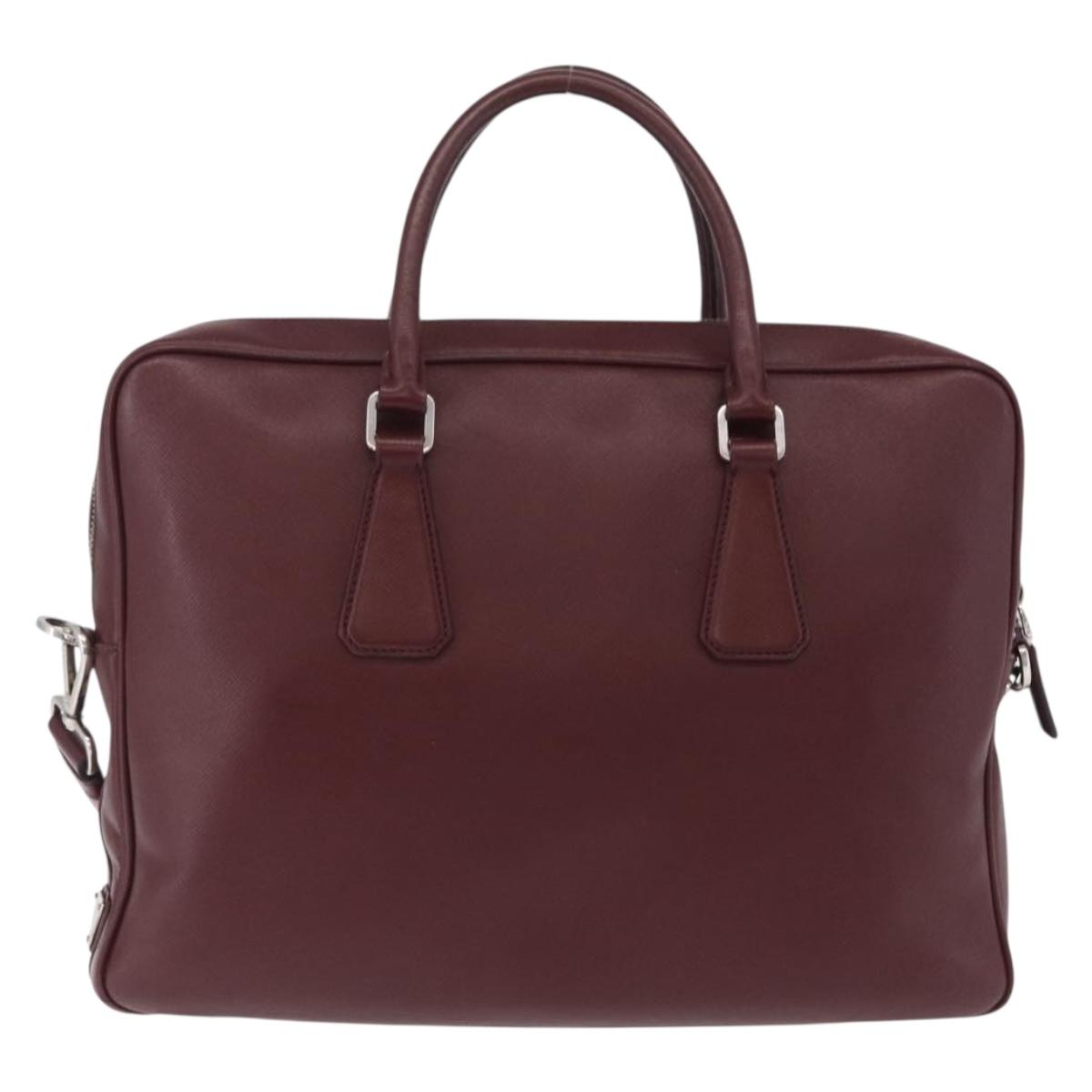 PRADA Business Bag Saffiano leather Bordeaux Silver Auth ka6891