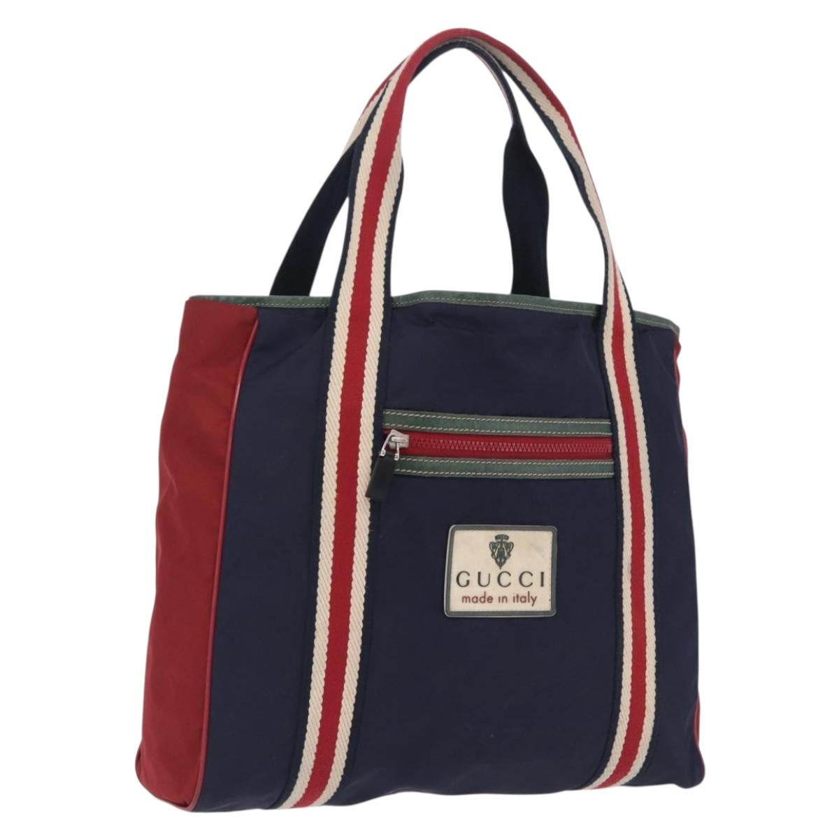 GUCCI Tote Bag Nylon Navy Silver 189665 Auth ka6892