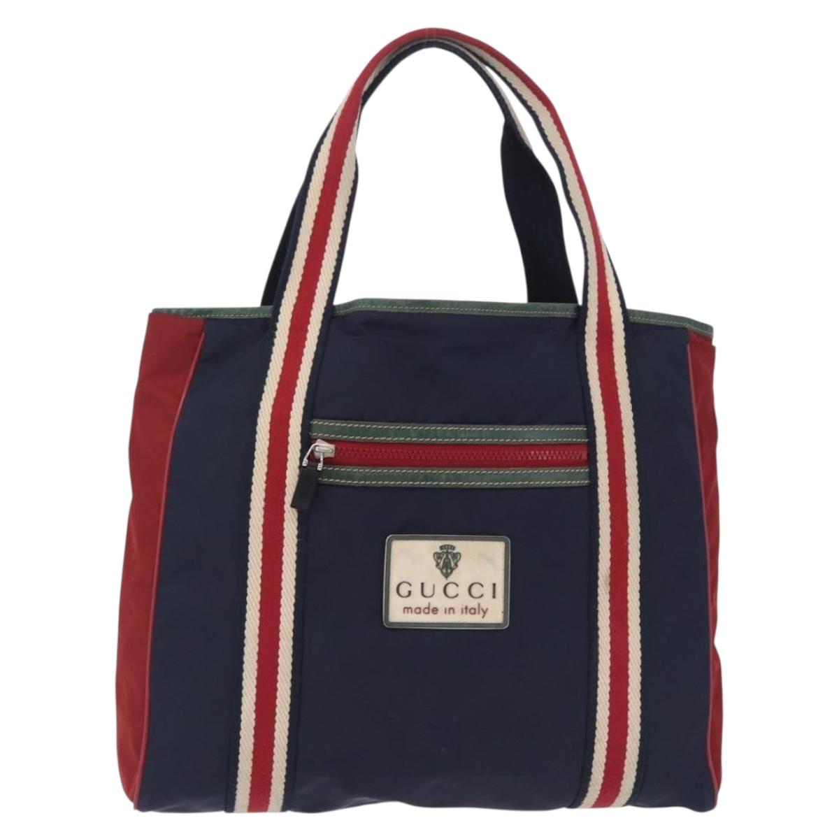 GUCCI Tote Bag Nylon Navy Silver 189665 Auth ka6892