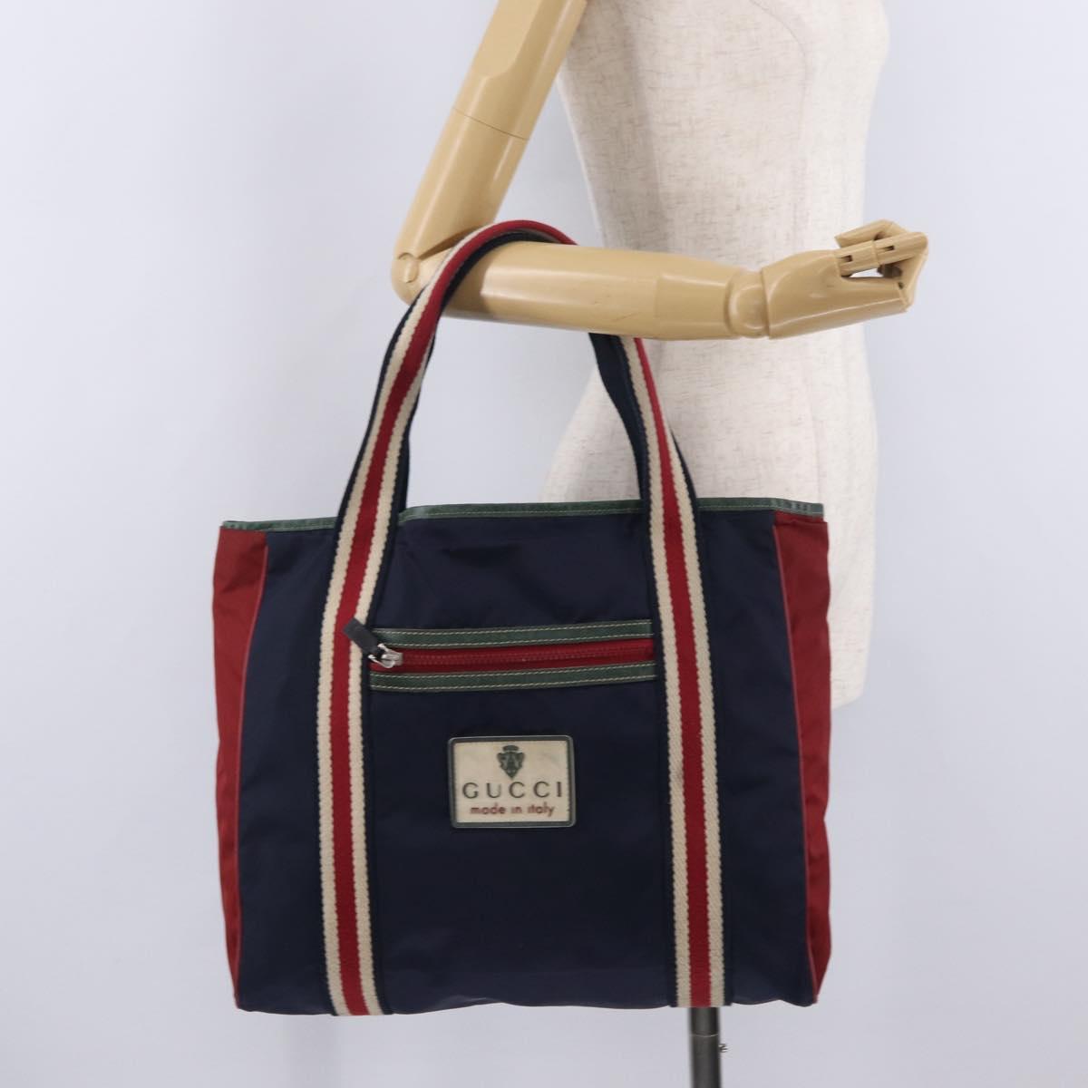 GUCCI Tote Bag Nylon Navy Silver 189665 Auth ka6892