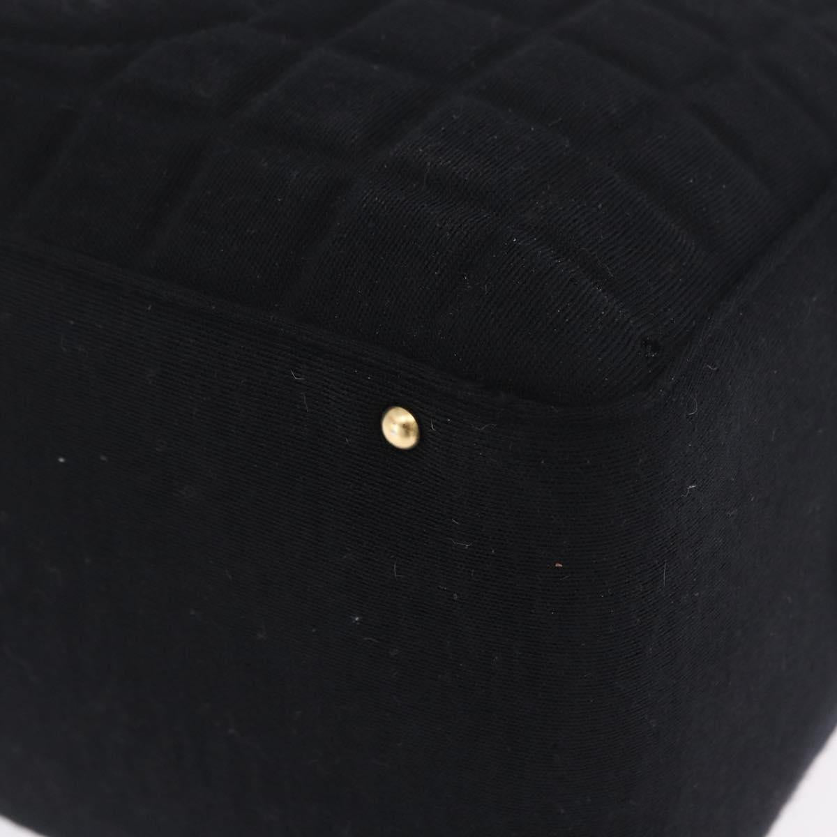 CHANEL Choco Bar Hand Bag Cotton Black Gold CC Auth ka6894