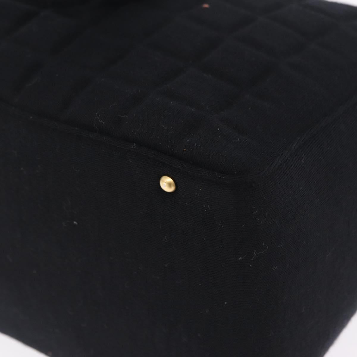 CHANEL Choco Bar Hand Bag Cotton Black Gold CC Auth ka6894