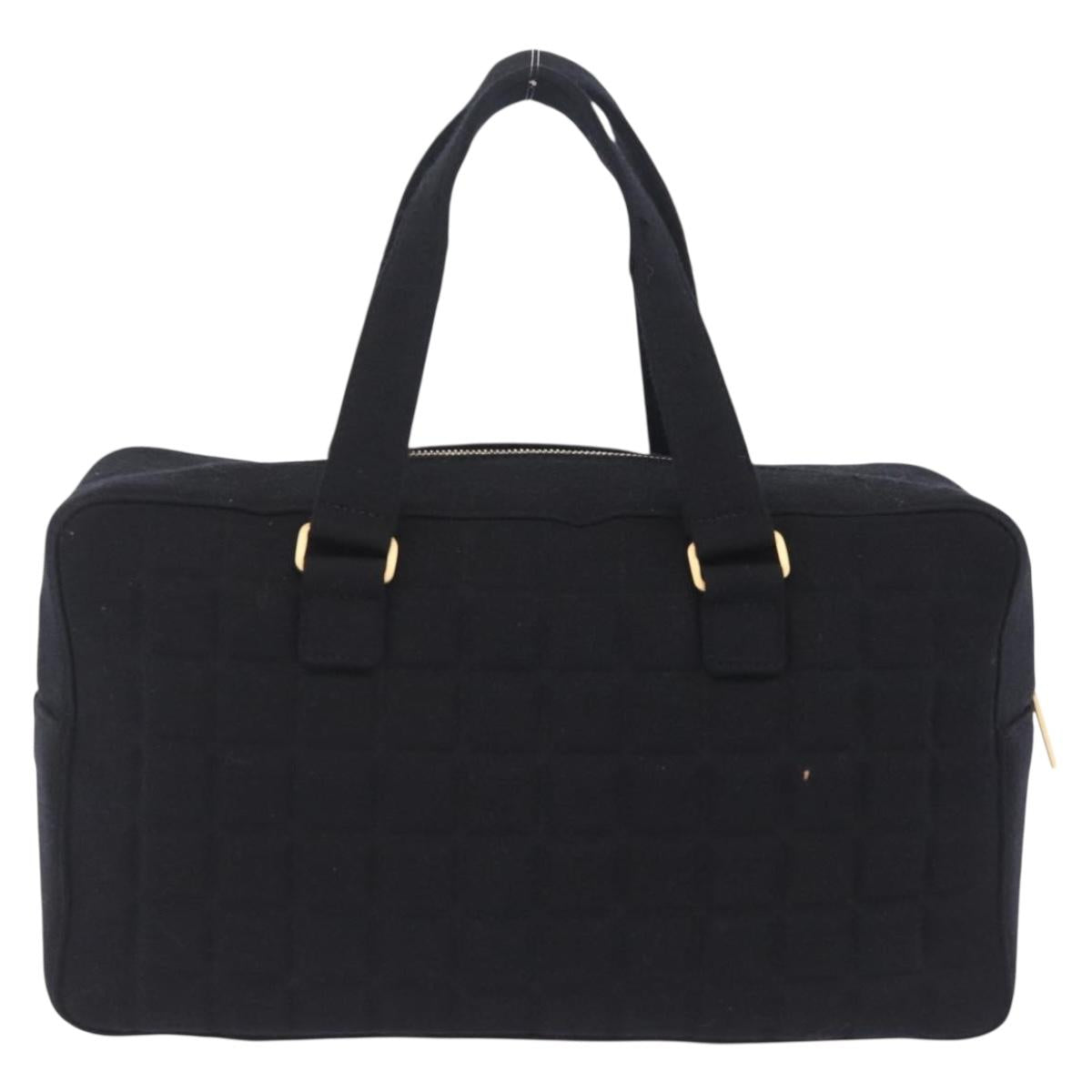 CHANEL Choco Bar Hand Bag Cotton Black Gold CC Auth ka6894