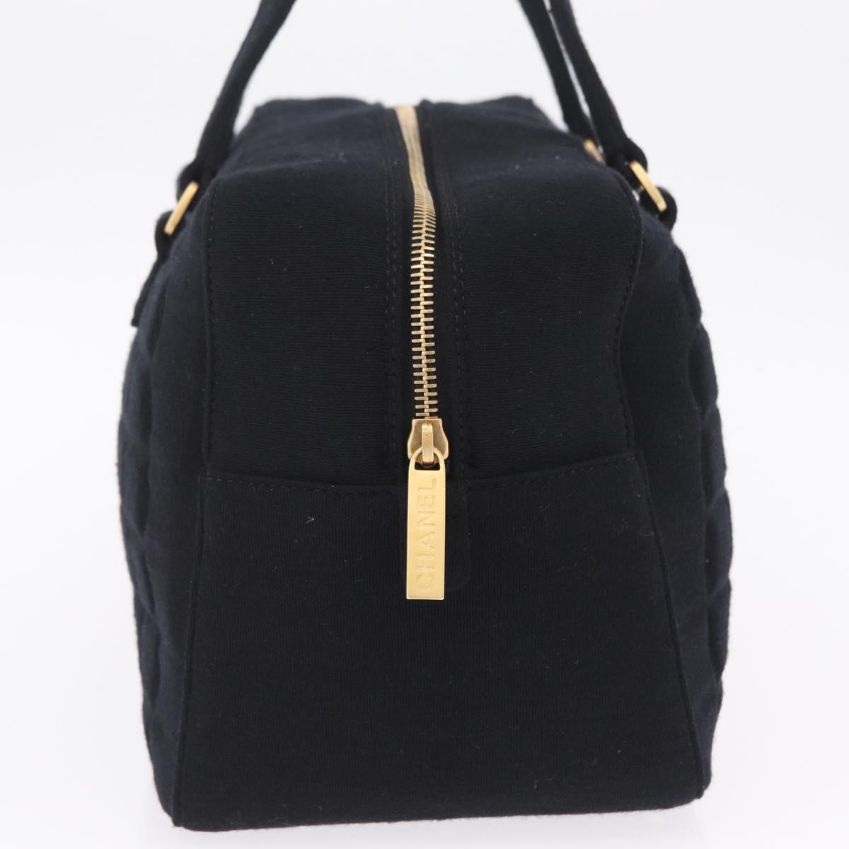 CHANEL Choco Bar Hand Bag Cotton Black Gold CC Auth ka6894