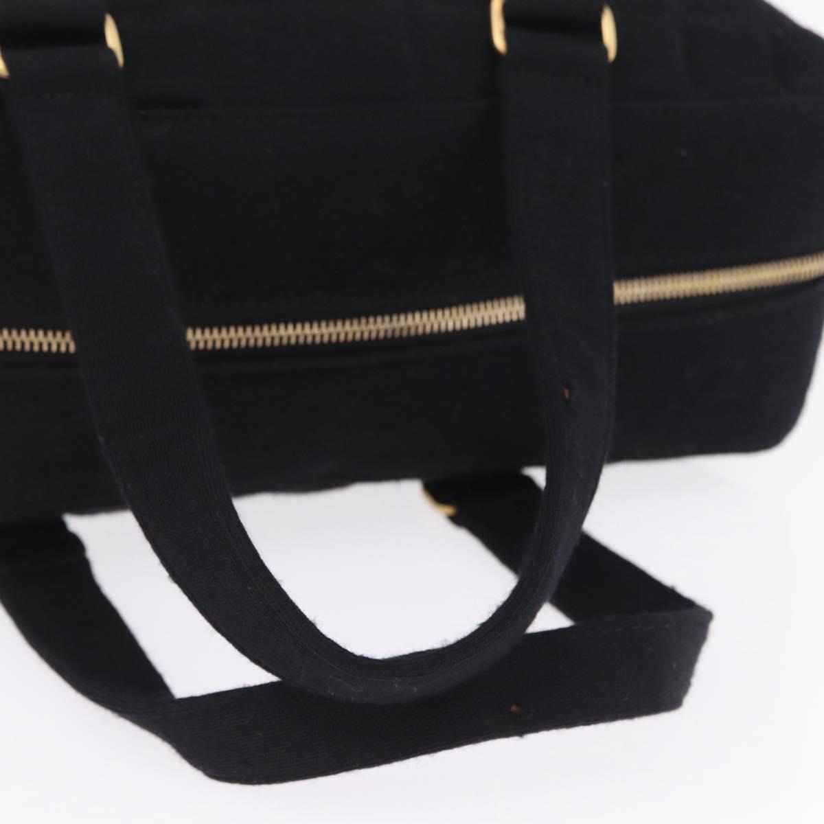 CHANEL Choco Bar Hand Bag Cotton Black Gold CC Auth ka6894