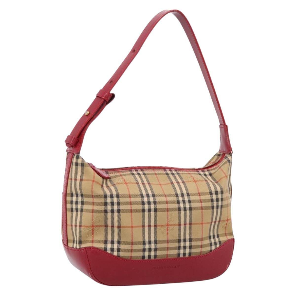BURBERRY Nova Check Hand Bag Canvas Beige Gold Auth ka6895