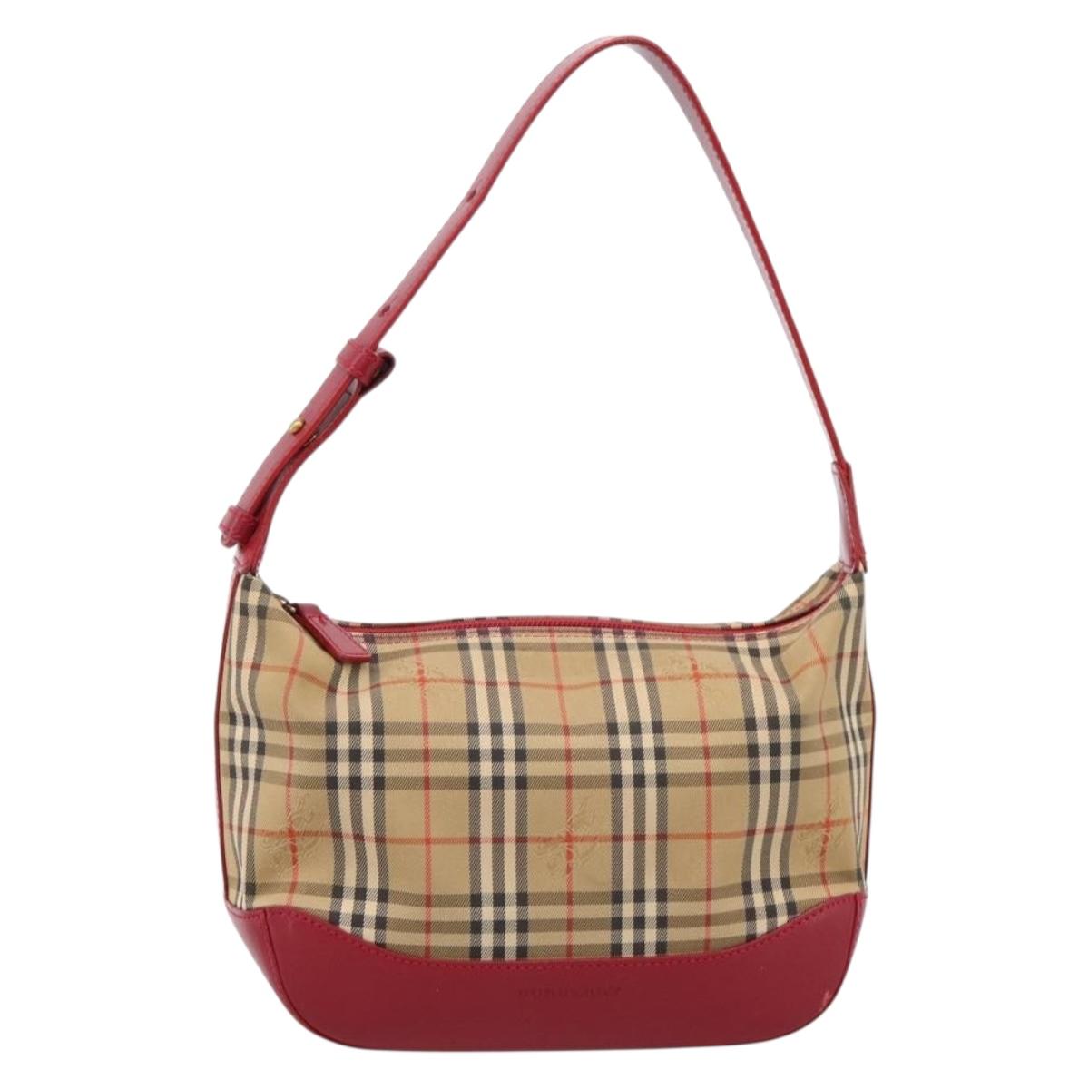 BURBERRY Nova Check Hand Bag Canvas Beige Gold Auth ka6895