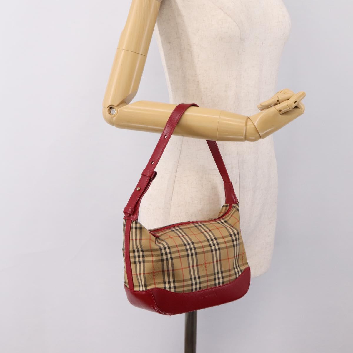 BURBERRY Nova Check Hand Bag Canvas Beige Gold Auth ka6895