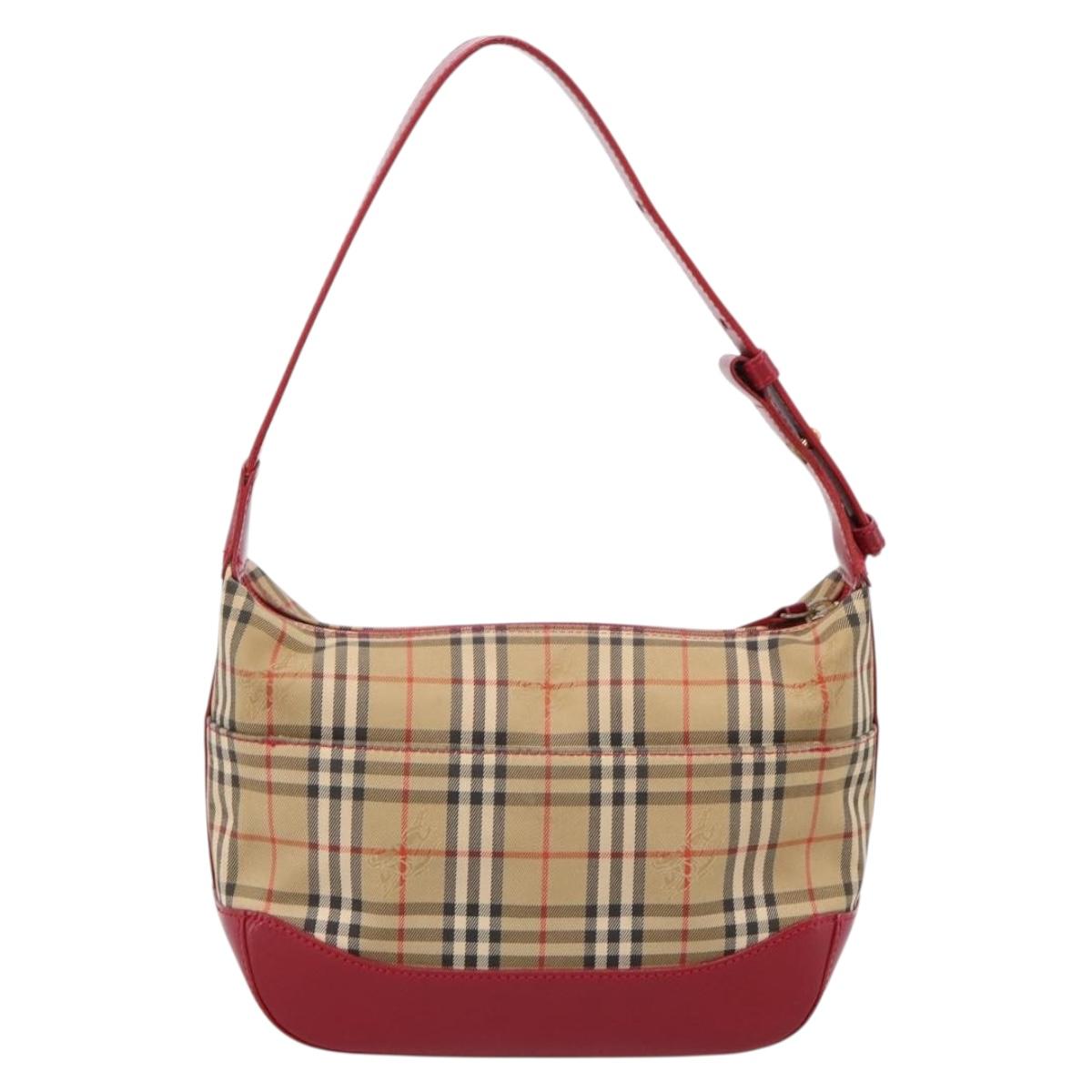 BURBERRY Nova Check Hand Bag Canvas Beige Gold Auth ka6895