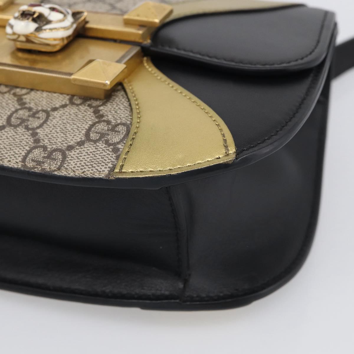 GUCCI GG Supreme Ojiride Bag Leather PVC Leather Beige Black 500781 Auth ka6900A