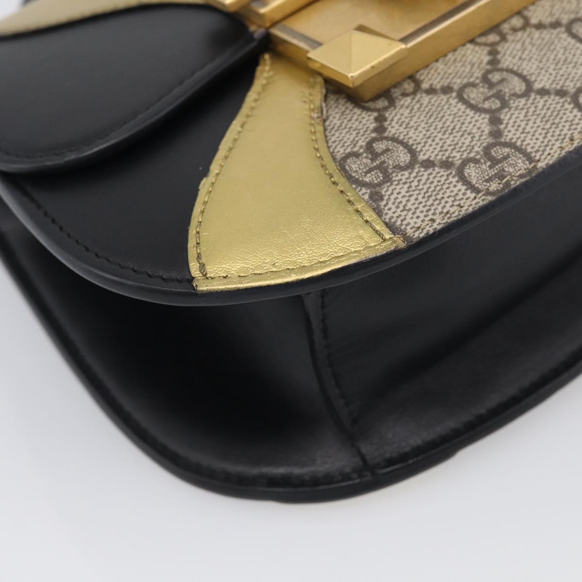 GUCCI GG Supreme Ojiride Bag Leather PVC Leather Beige Black 500781 Auth ka6900A