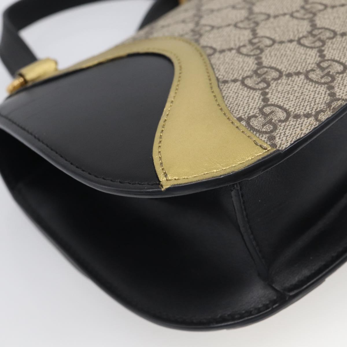 GUCCI GG Supreme Ojiride Bag Leather PVC Leather Beige Black 500781 Auth ka6900A