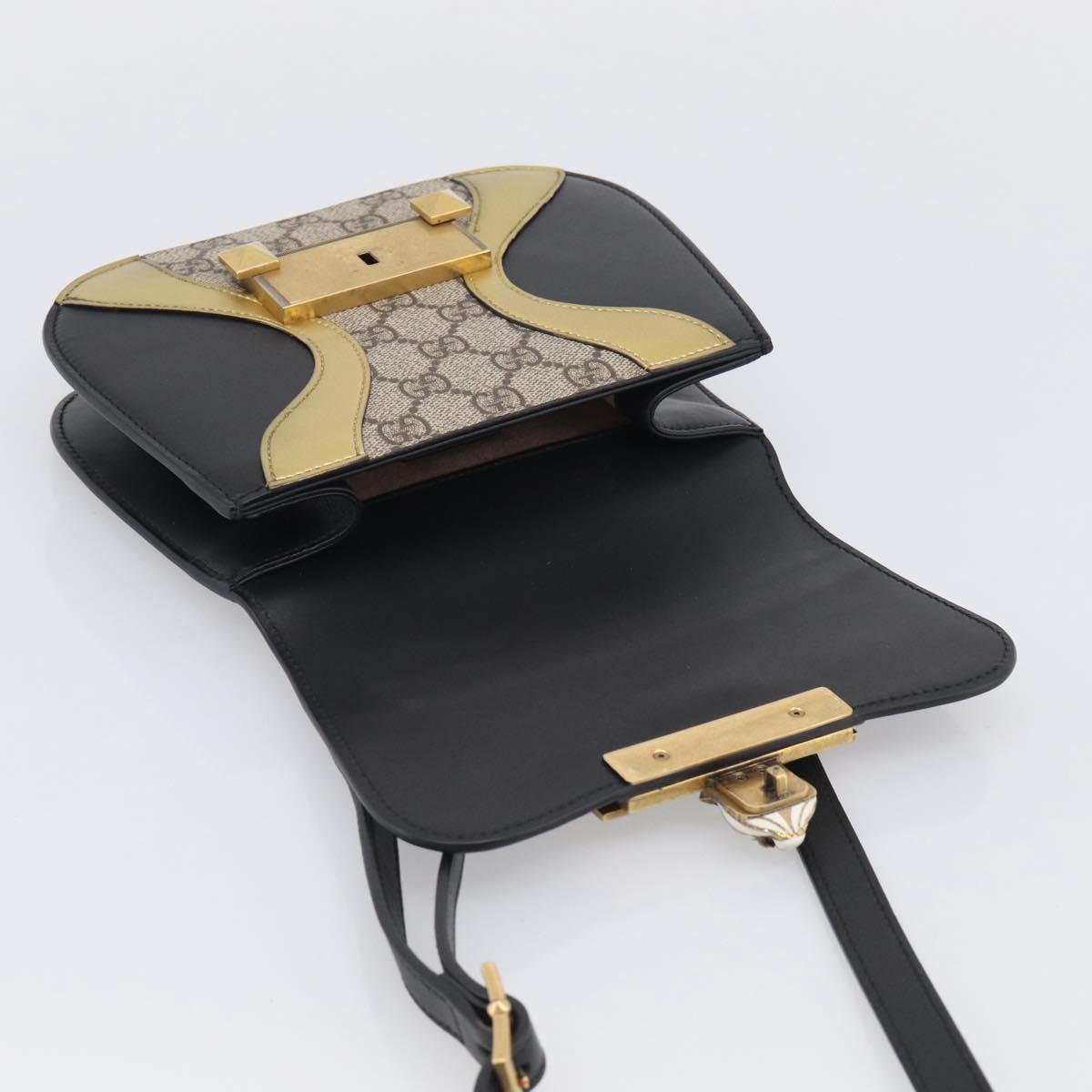 GUCCI GG Supreme Ojiride Bag Leather PVC Leather Beige Black 500781 Auth ka6900A
