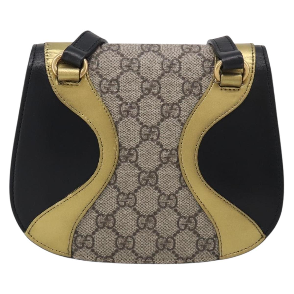 GUCCI GG Supreme Ojiride Bag Leather PVC Leather Beige Black 500781 Auth ka6900A