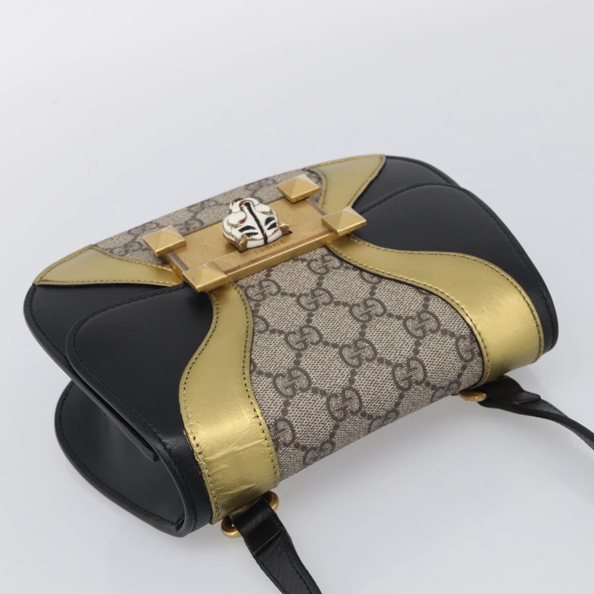 GUCCI GG Supreme Ojiride Bag Leather PVC Leather Beige Black 500781 Auth ka6900A