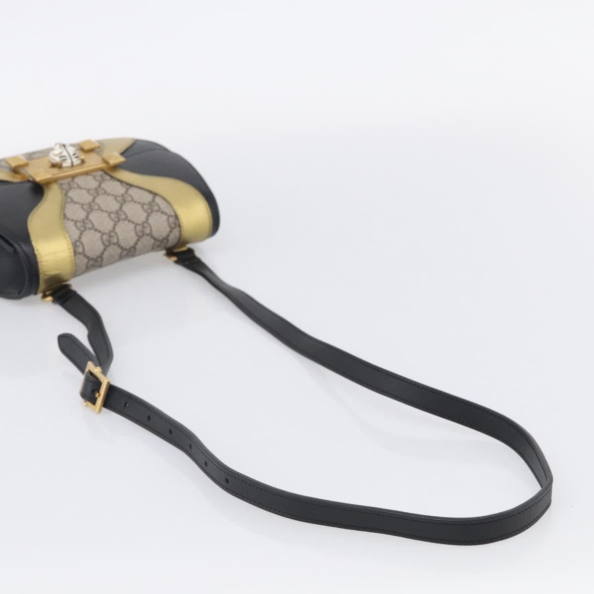 GUCCI GG Supreme Ojiride Bag Leather PVC Leather Beige Black 500781 Auth ka6900A