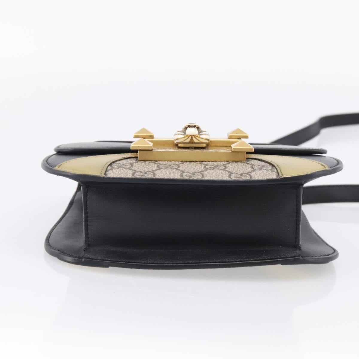 GUCCI GG Supreme Ojiride Bag Leather PVC Leather Beige Black 500781 Auth ka6900A
