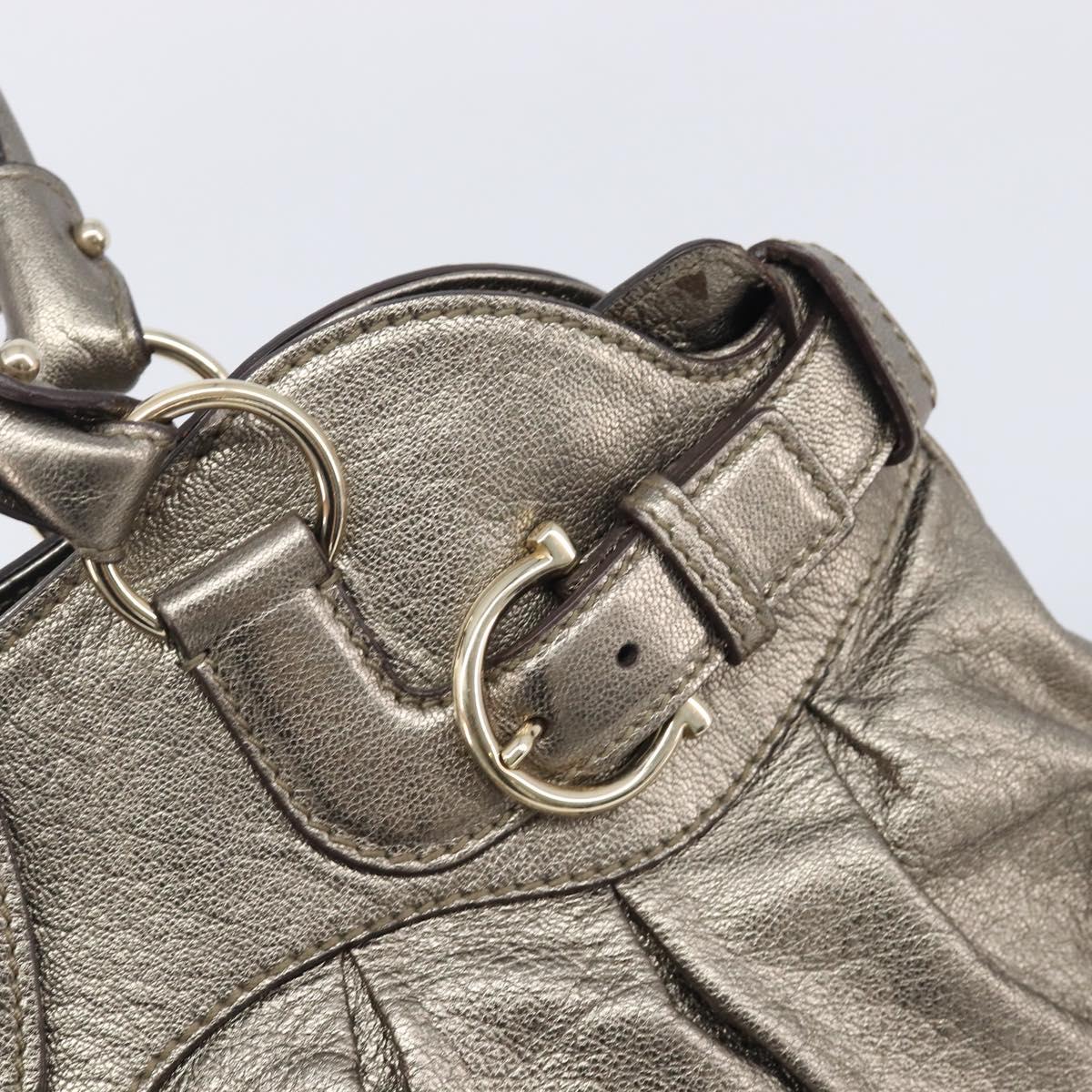 Salvatore Ferragamo Gancini Hand Bag Leather Gold Auth ka6904A