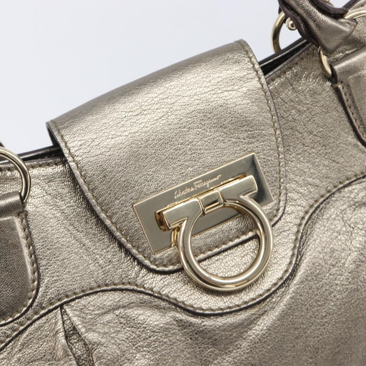 Salvatore Ferragamo Gancini Hand Bag Leather Gold Auth ka6904A