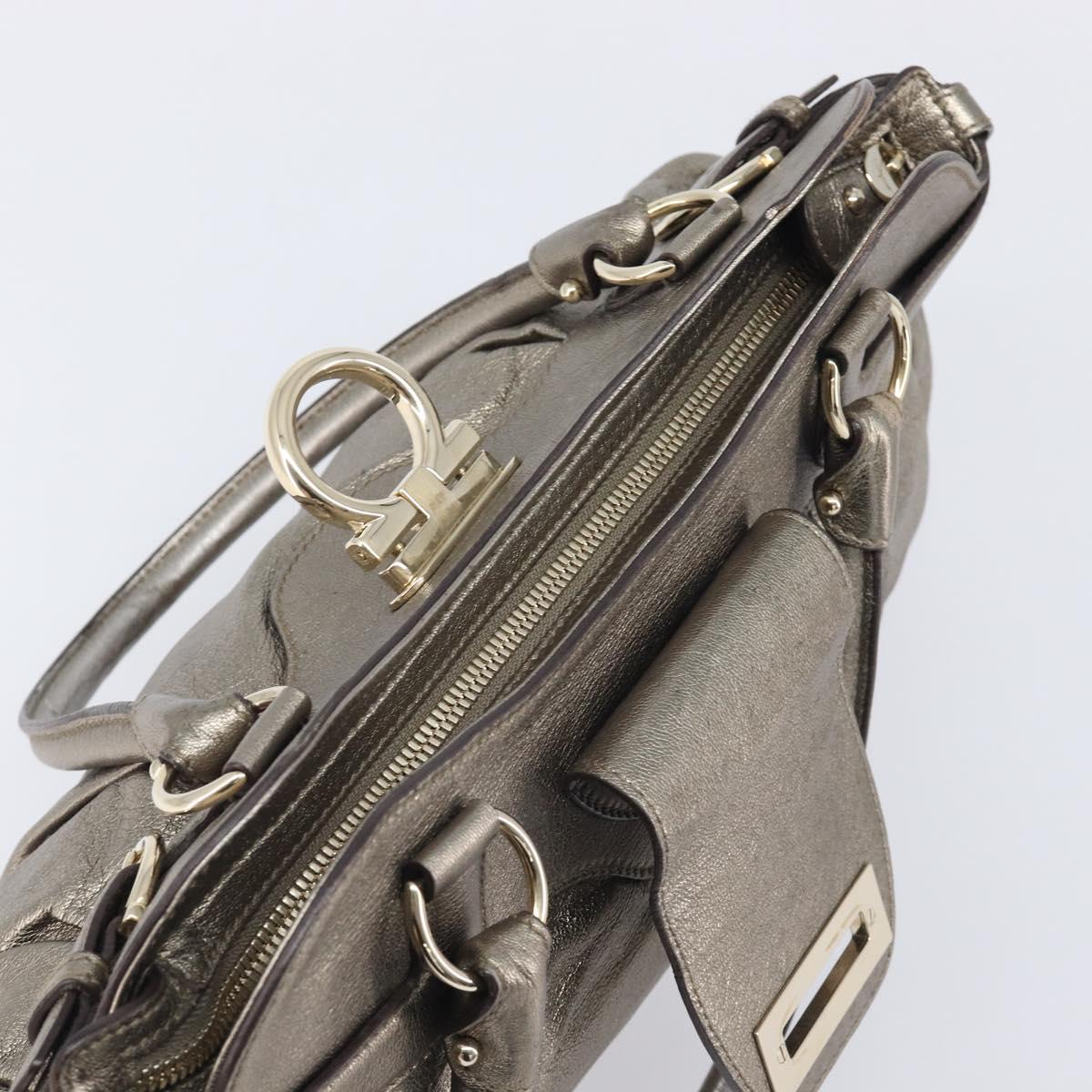 Salvatore Ferragamo Gancini Hand Bag Leather Gold Auth ka6904A