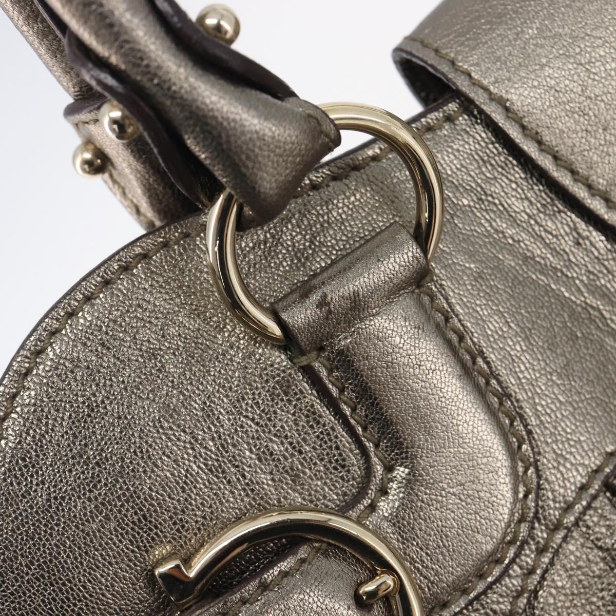 Salvatore Ferragamo Gancini Hand Bag Leather Gold Auth ka6904A