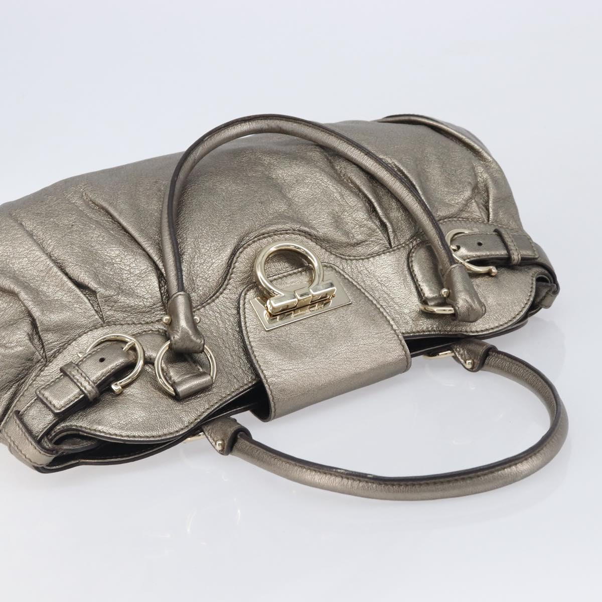 Salvatore Ferragamo Gancini Hand Bag Leather Gold Auth ka6904A